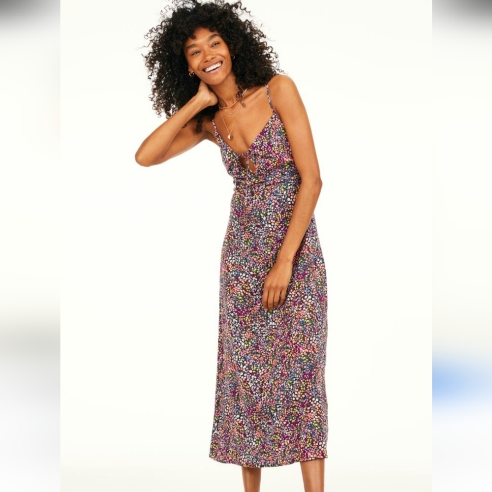 H&M Colorful Sleeveless Midi Length Floral Dress, Size Small